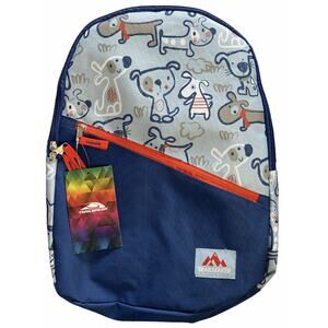 Trailmaker Dogs Printed Backpack - Adjustable Padded Straps, Blue/Red 17 inch